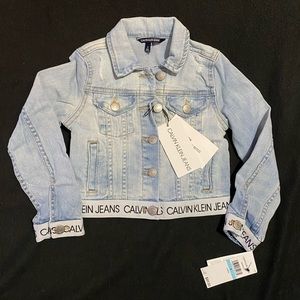 Calvin Klein jeans girls size 5 stretch denim jacket snap elastic waistband